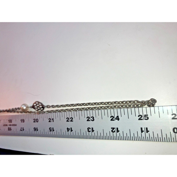 Vintage Long Faux Pearls & Filigree Silver-Tone Charms 25.5" Chain Necklace! - Picture 7 of 8